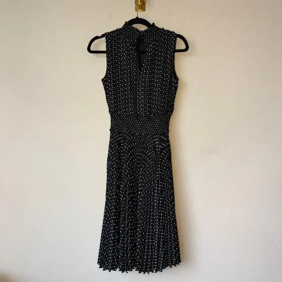 Nanette Lepore Black White Polka Dot Smocked Midi Dress Size 2 - Picture 2 of 5